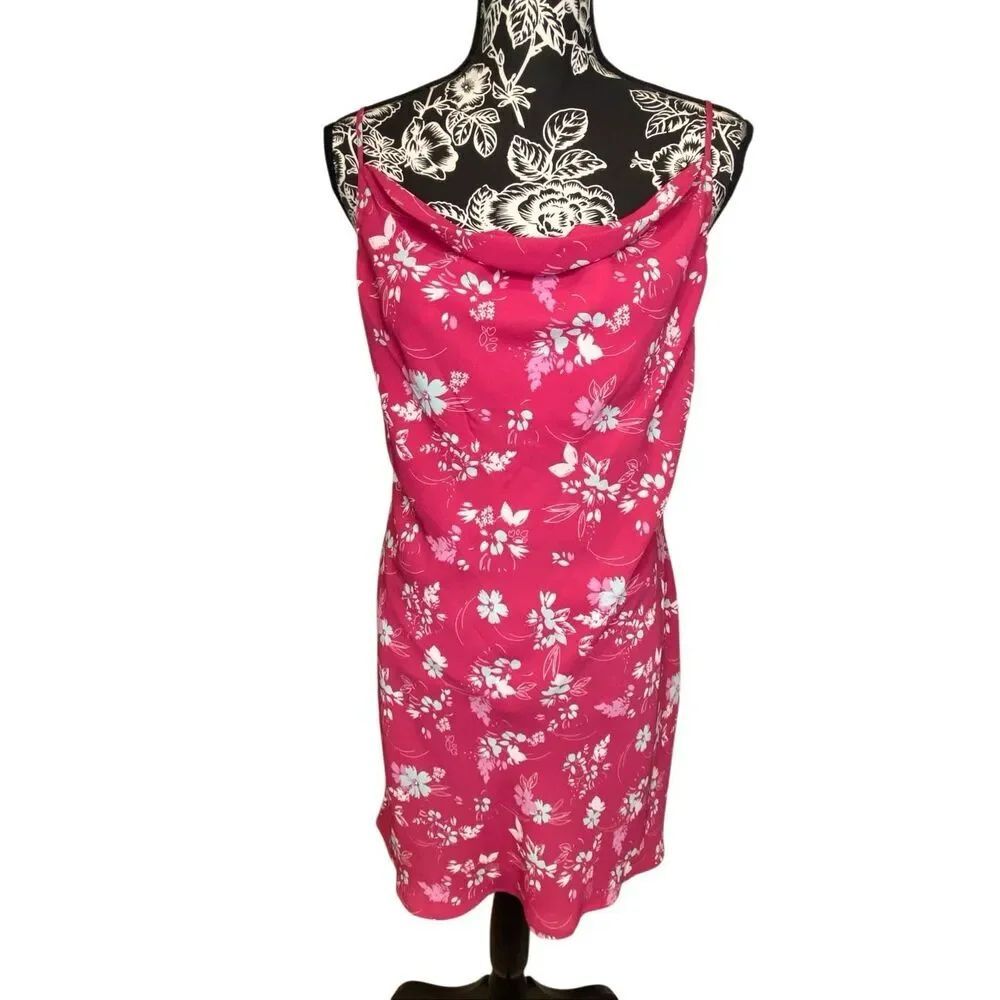 Trixxi Pink Floral Cowl Neck Slip Dress Y2K Fairycore Mini Dress Summer Sundress